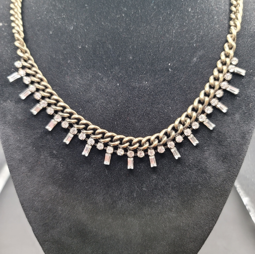 Vintage AEA Signed Goldtone Cuban Chain Necklace Rhinestones 18"